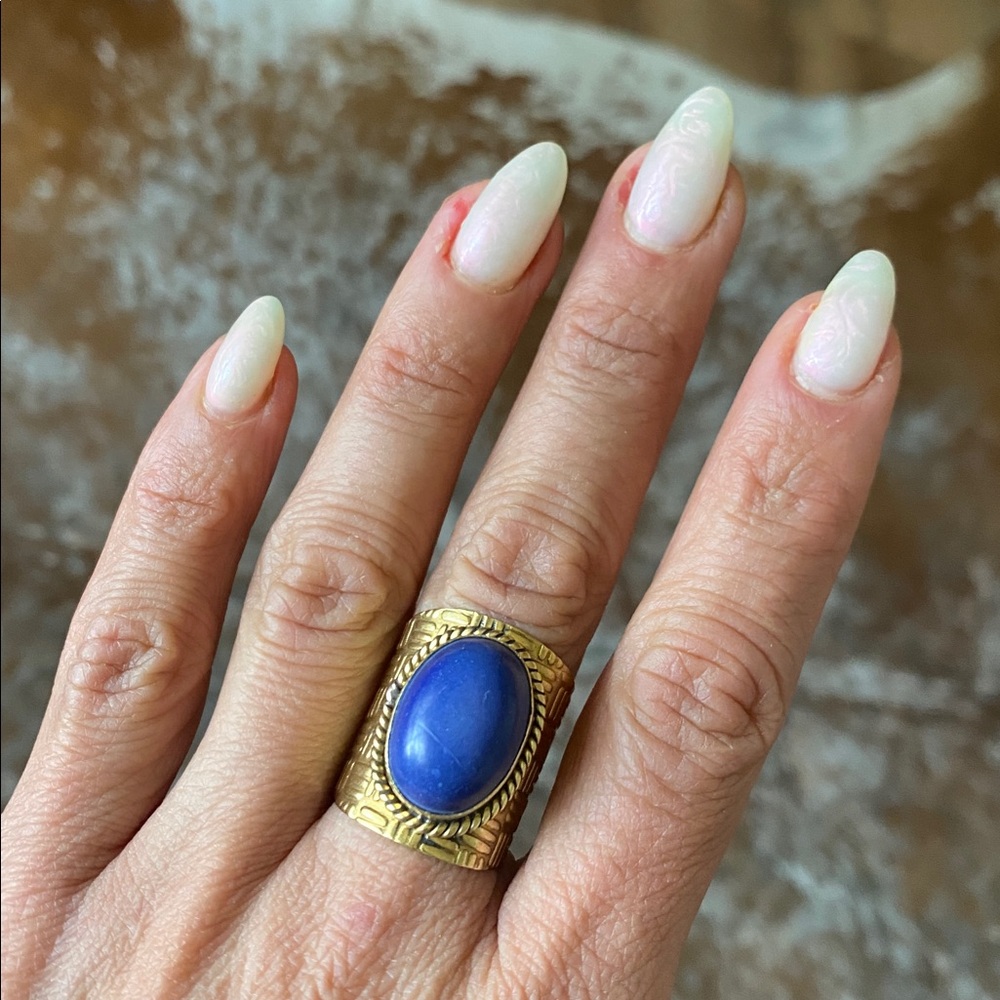 Lapis Lazuli and Brass adjustable ring